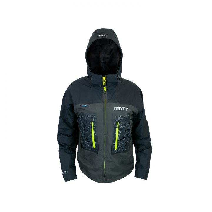 DRYFT Primo wading jacket hood up front