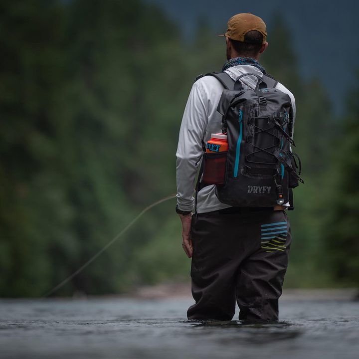 DRYFT BKCNTRY waterproof fishing backpack streamside