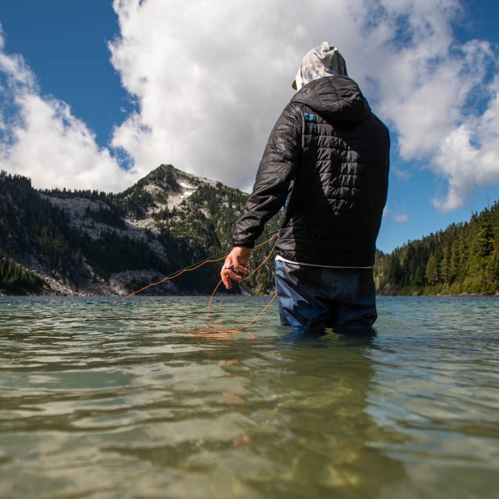 DRYFT waist high SEEKR Wading Pant waders in the backcountry