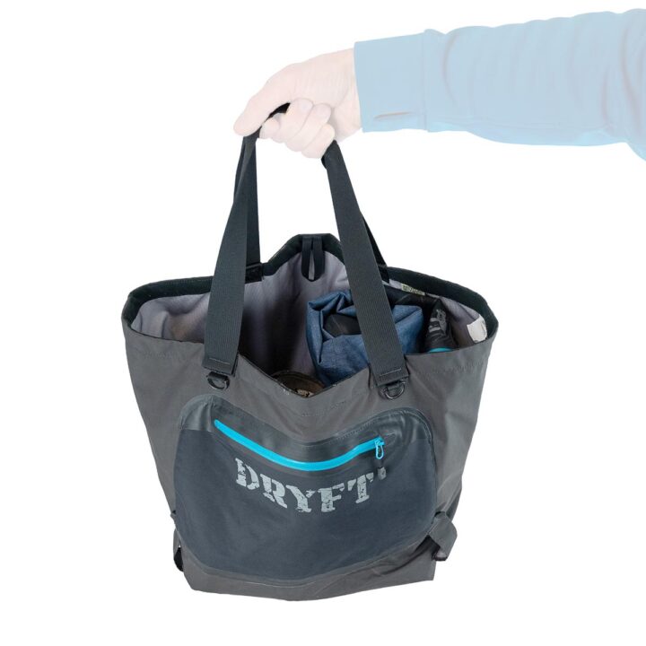 Upcycled waders tote bag built from recycled fishing waders - hand